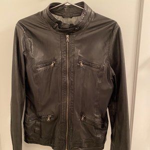 Genuine Leather Women's Moto Jacket by m085, Black Size L